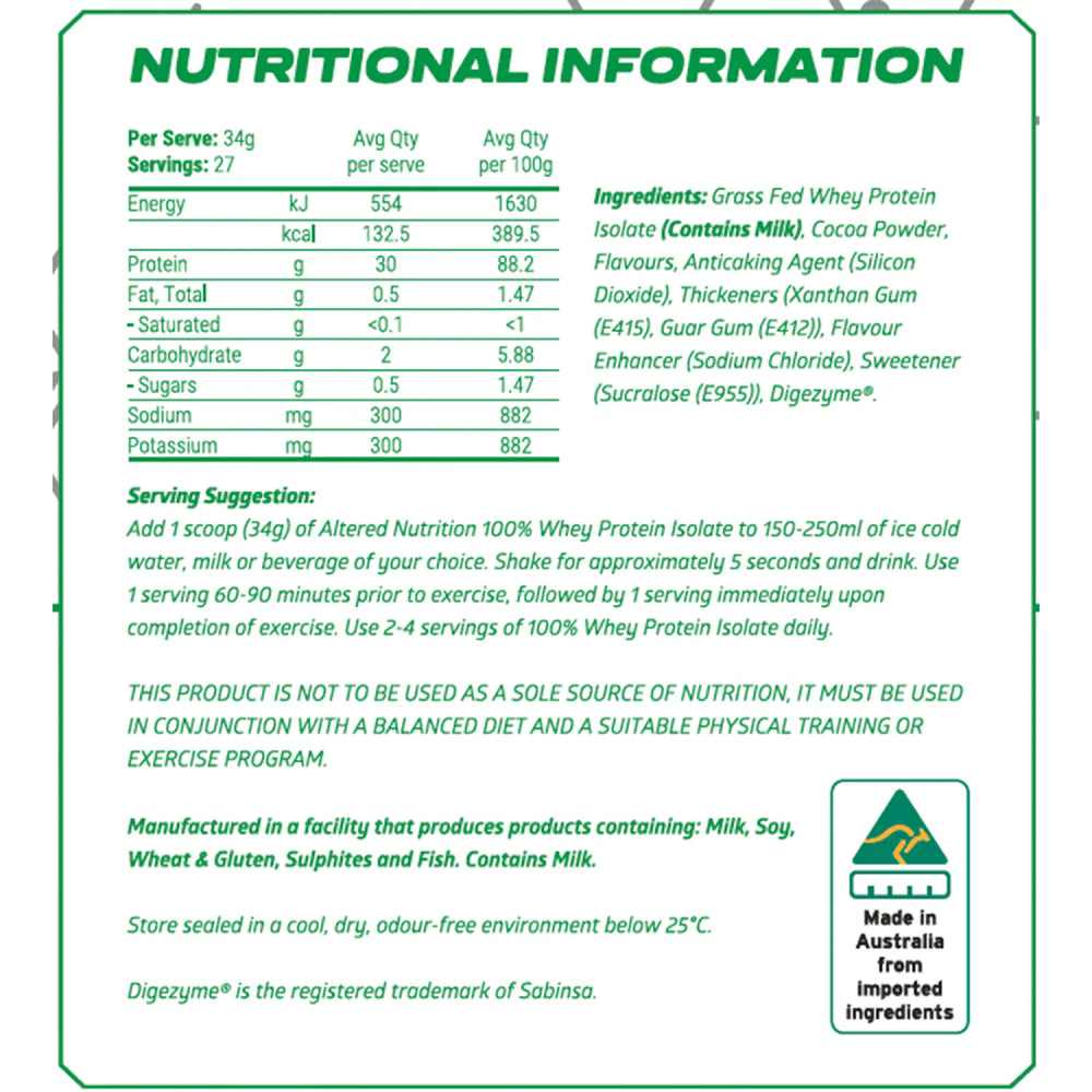 100% Isolate Protein by Altered Nutrition grass fed from NZ