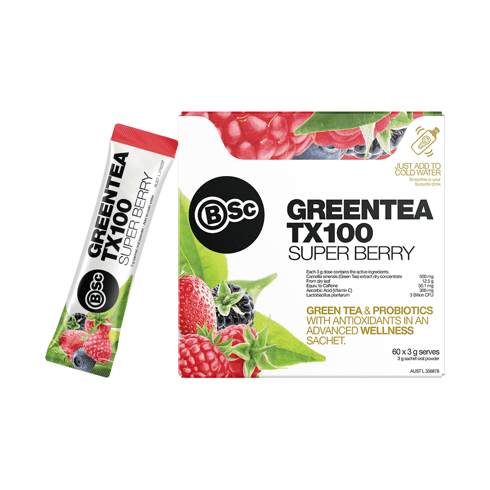 BSC Green tea TX100 Single Serve Sachets – Stacked Supps